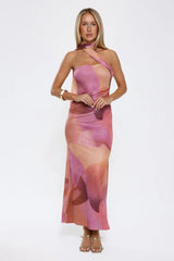 Pixie Drift Halter Mesh Maxi Dress Purple