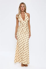 Nightlife Icon Halter Polka Dot Maxi Dress Yellow